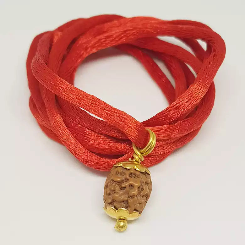 4 Mukhi Rudraksha — close-up macro showing surface texture and natural lines