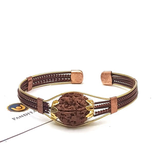 5 Mukhi Copper Rudraksha Bracelet with Brass Accents — bead size reference