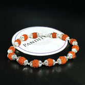 5 Mukhi Indonesian Rudraksha Bracelet With Silver Capping — clasp and elastic threading detail