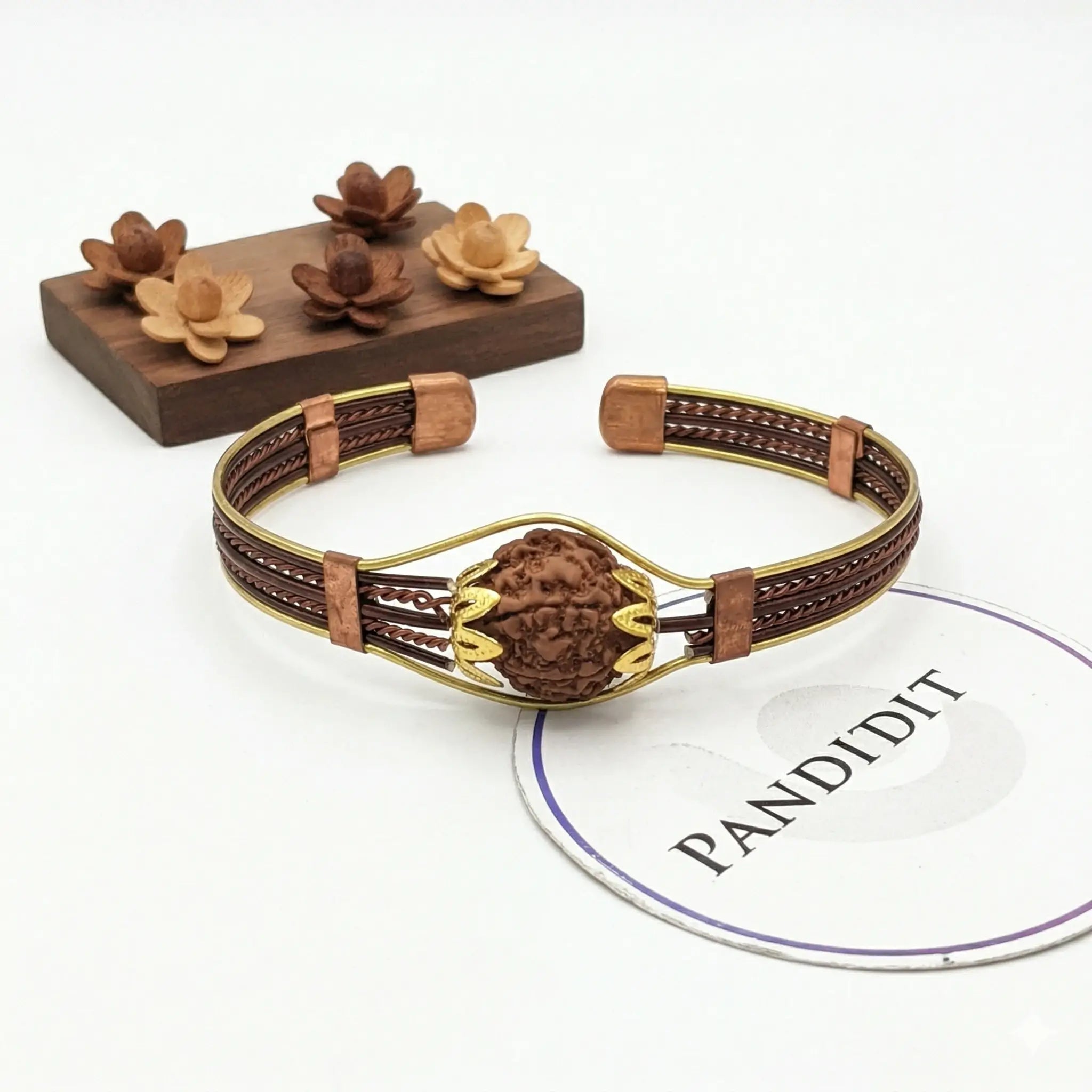 6 Mukhi Copper Rudraksha Bracelet with Brass Accents — authenticity certificate and lab report