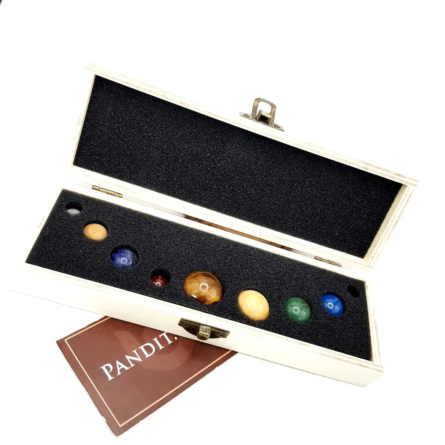 9 Planet Navgraha Crystal Sphere Set with Wooden Box