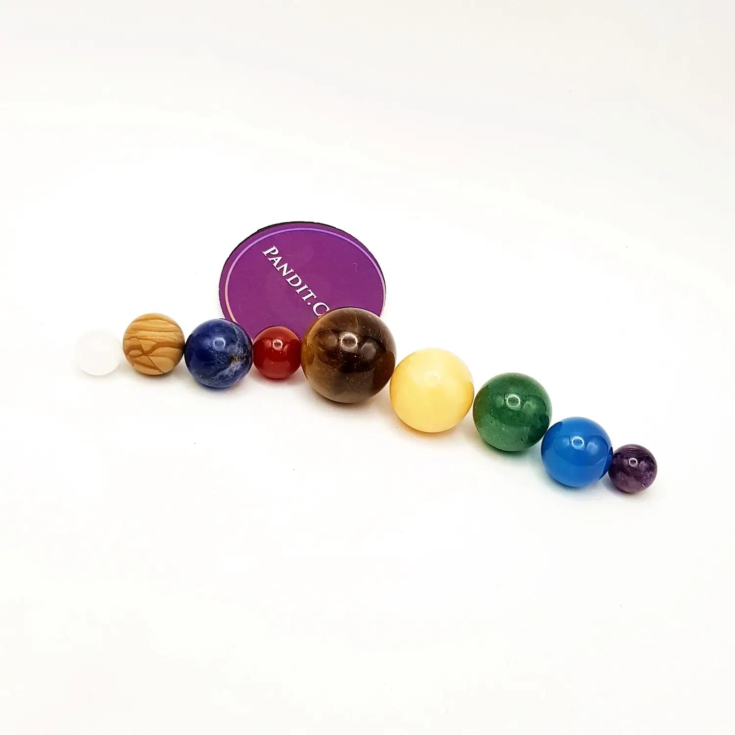 9 Planet Navgraha Crystal Sphere Set with Wooden Box