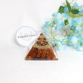 9 Plate Orgone Pyramid with Rudraksha Beads — main bead view showing mukhi (faces)