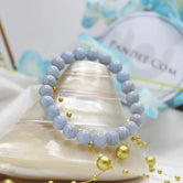 Angelite Bracelet — front view of bracelet showing beads and stringing
