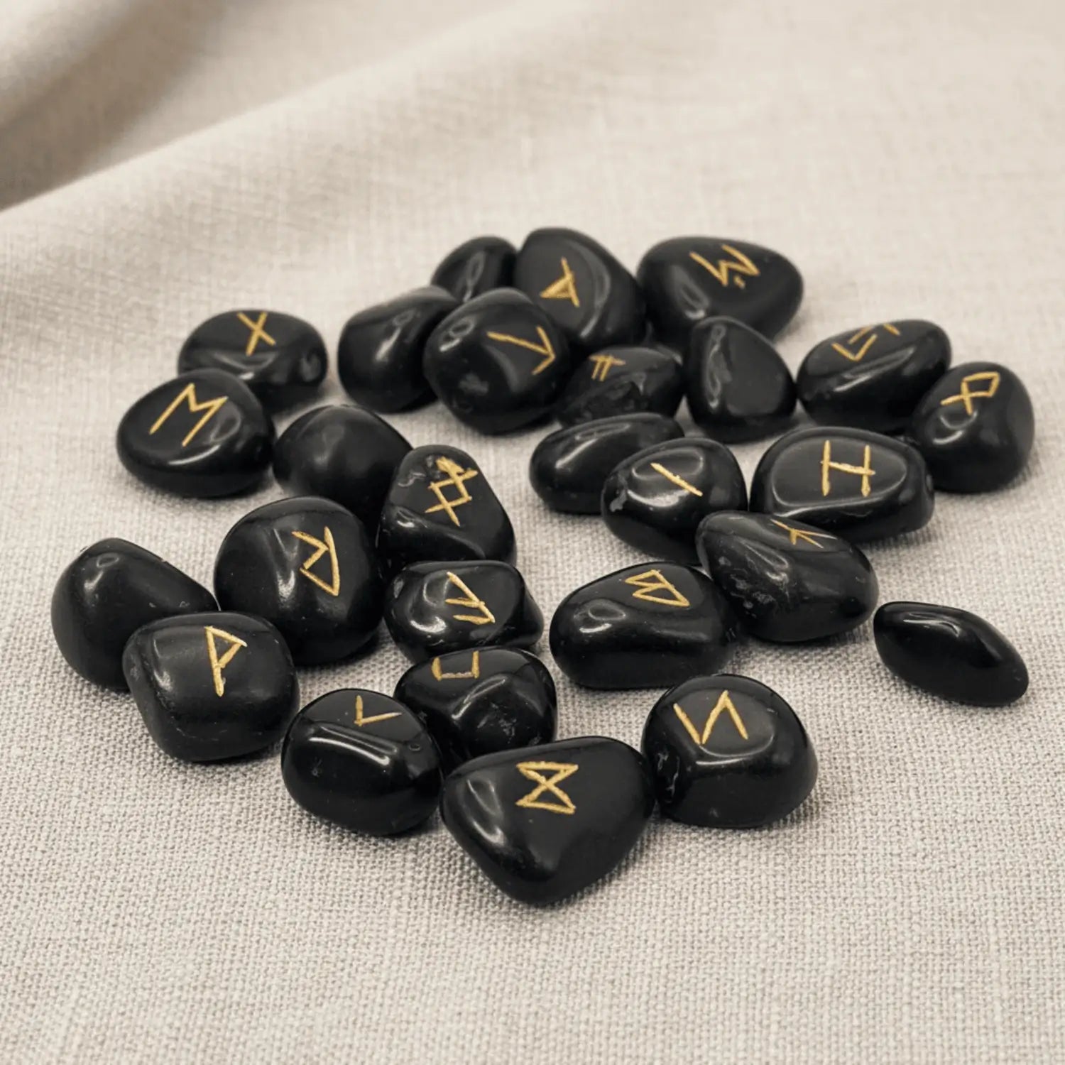 Black Agate Rune Stones Set - For Protection & Guidance - Pandit.com