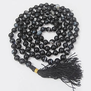 Black Banded Agate Onyx Mala