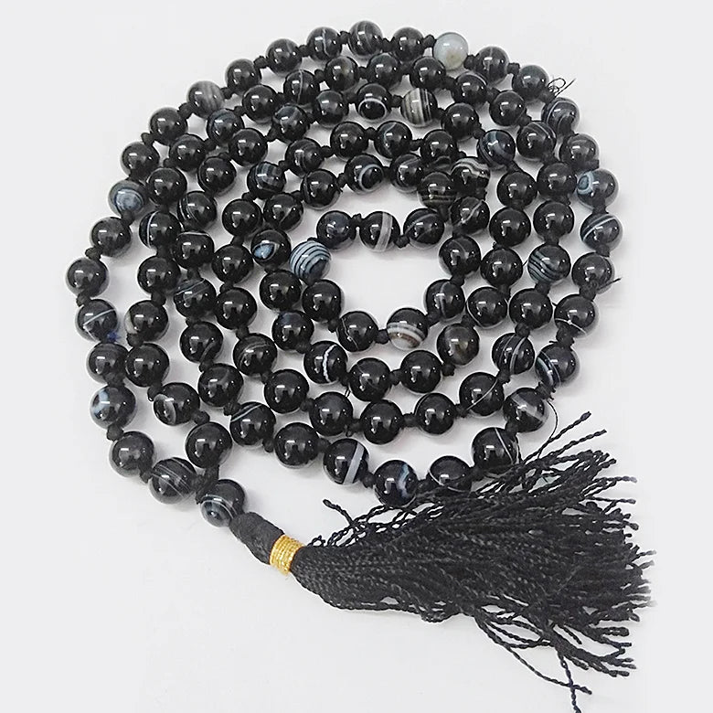Black Banded Agate Onyx Mala