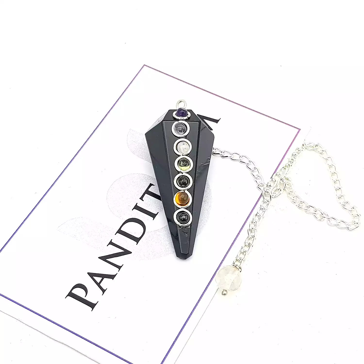 Black Obsidian 7 Chakra Dowsing Pendulum