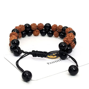 Black Obsidian Bracelet With 5 Mukhi Rudraksha Beads
