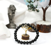 Black Obsidian Bracelet — front view of bracelet showing beads and stringing