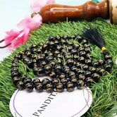 Black Onyx Om Mani Padme Hum Mala — full 108-bead mala view