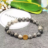 Black Picasso Jasper Bracelet — front view of bracelet showing beads and stringing