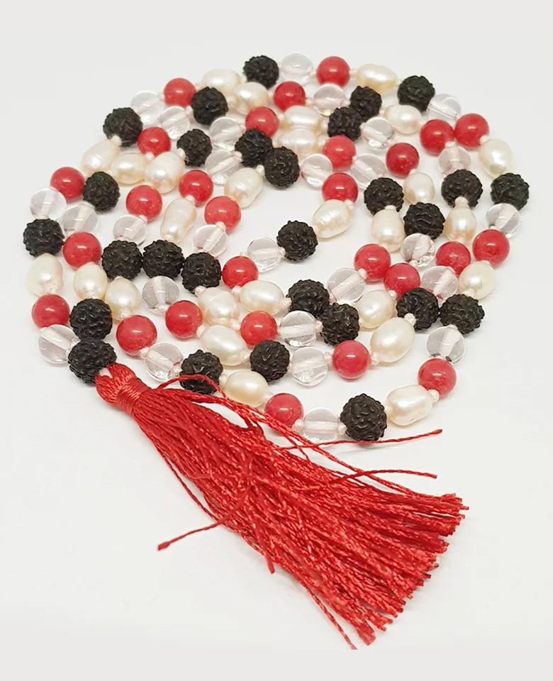Naisha Rudraksha Mala, 108+1 perline e semi originali Kamal Gatta Mala, Himalaya naturale a 5 facce Mukhi Rudraksha, Japa Mala, confezione da 2 pezzi