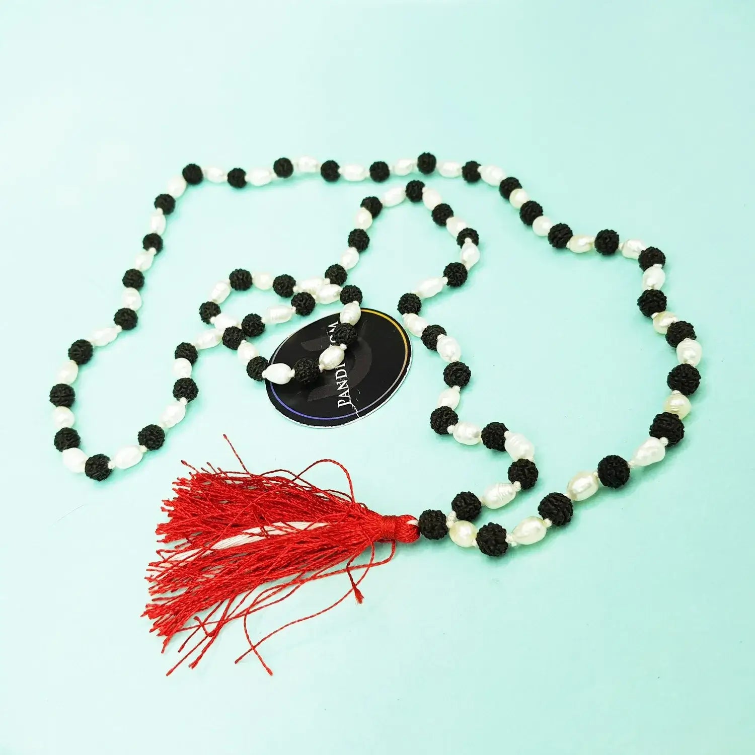 Black Rudraksha Mala with White Pearl Beads
