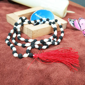 Black Rudraksha With White Pearl Beads Mala