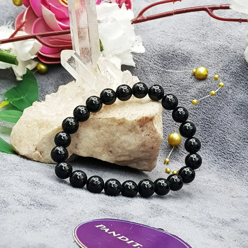 Black Tourmaline Bracelet — front view of bracelet showing beads and stringing