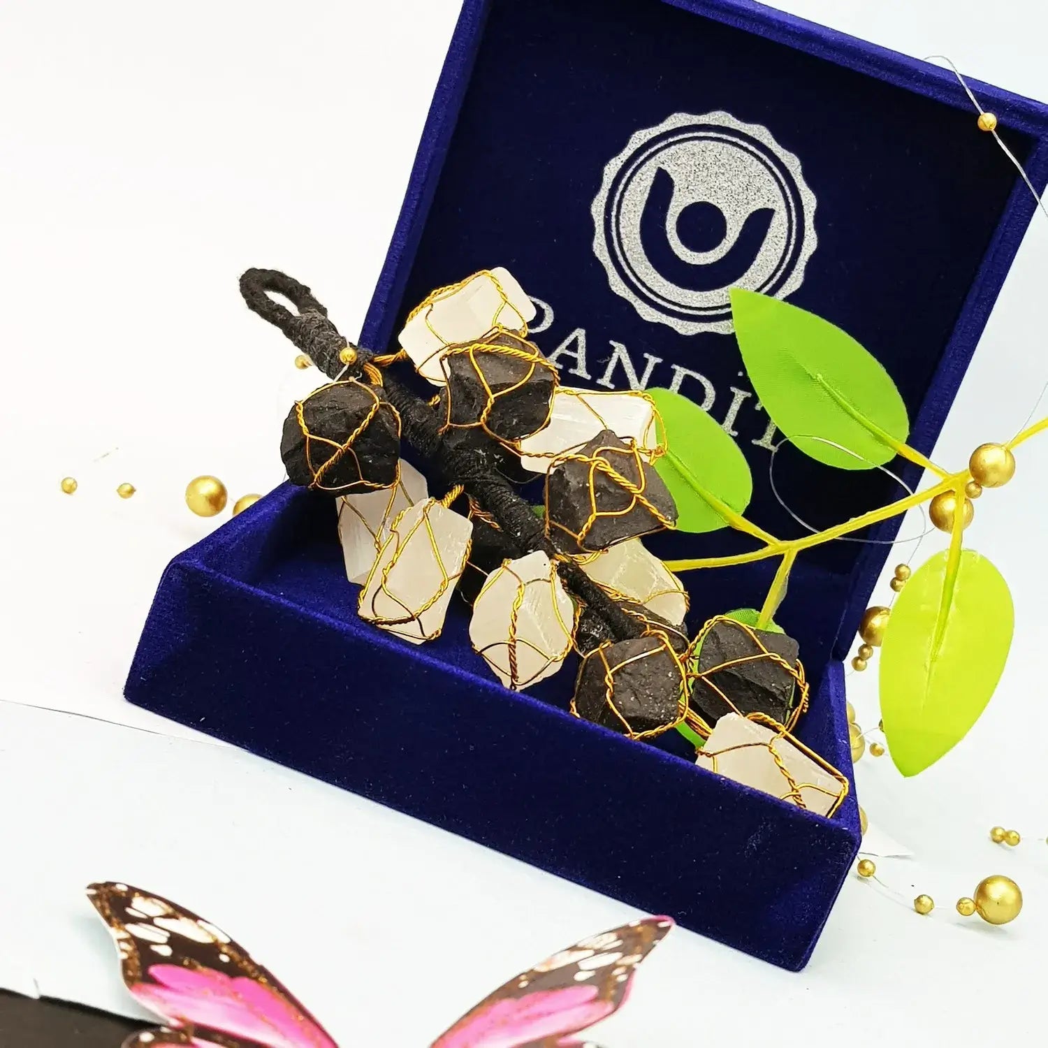 Black Tourmaline With Selenite Car Hanging Raw Stones