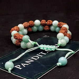 Blue Amazonite Bracelet With 5 Mukhi Rudraksha Beads