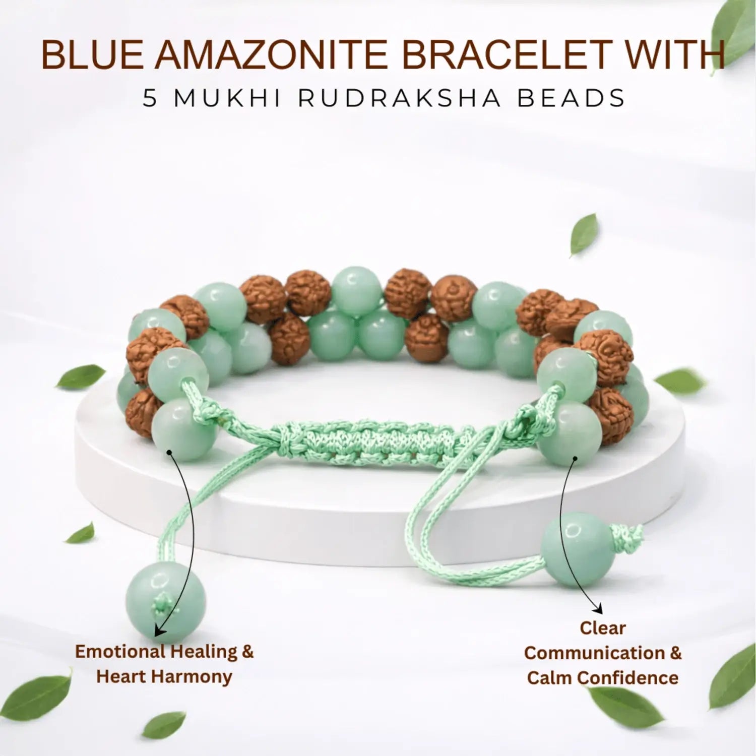 Blue Amazonite Bracelet With 5 Mukhi Rudraksha Beads