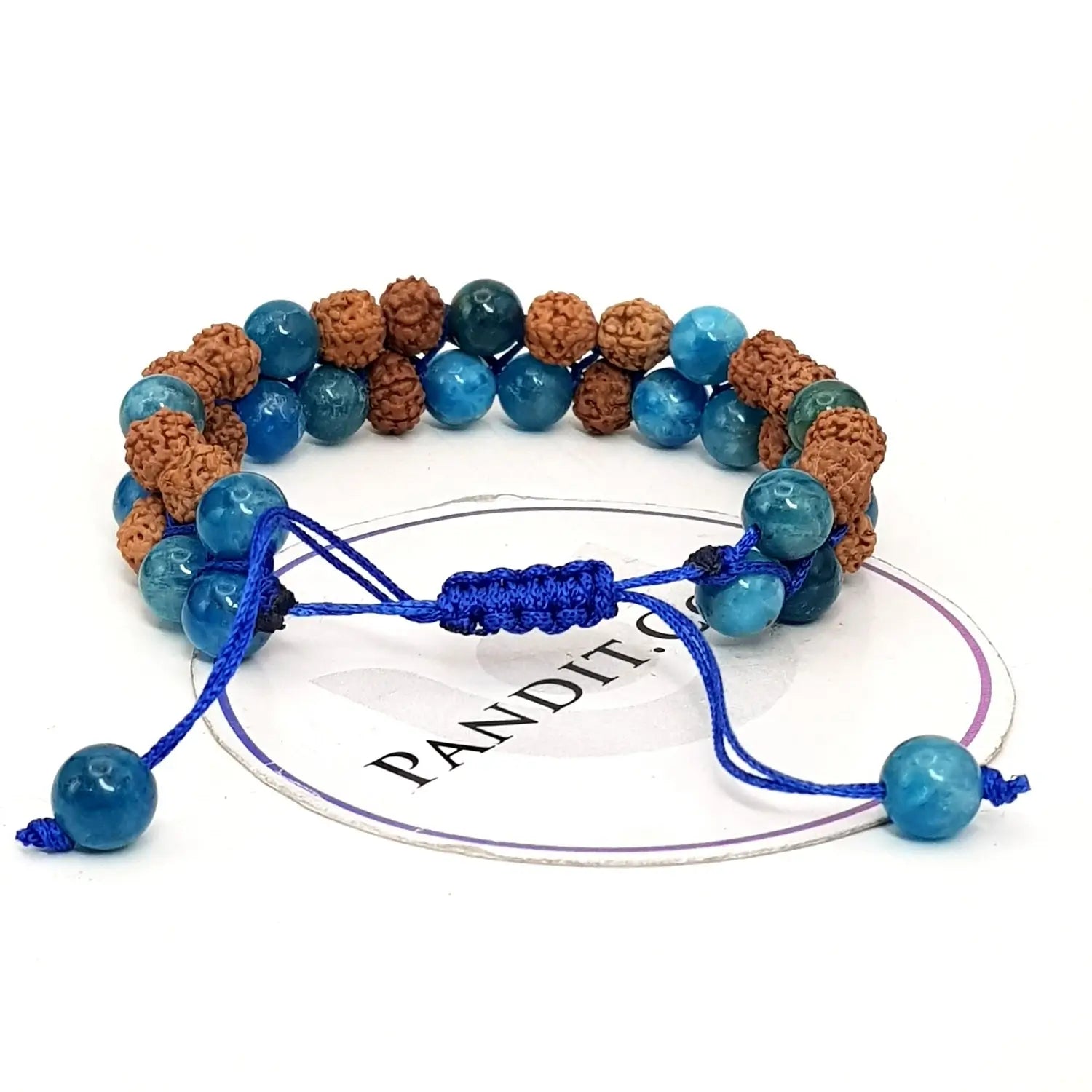 Blue Apatite Bracelet With 5 Mukhi Rudraksha Beads