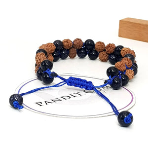 Blue Goldstone Bracelet With 5 Mukhi Rudraksha Beads