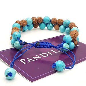 Blue Magnesite Turquoise Bracelet With 5 Mukhi Rudraksha Beads