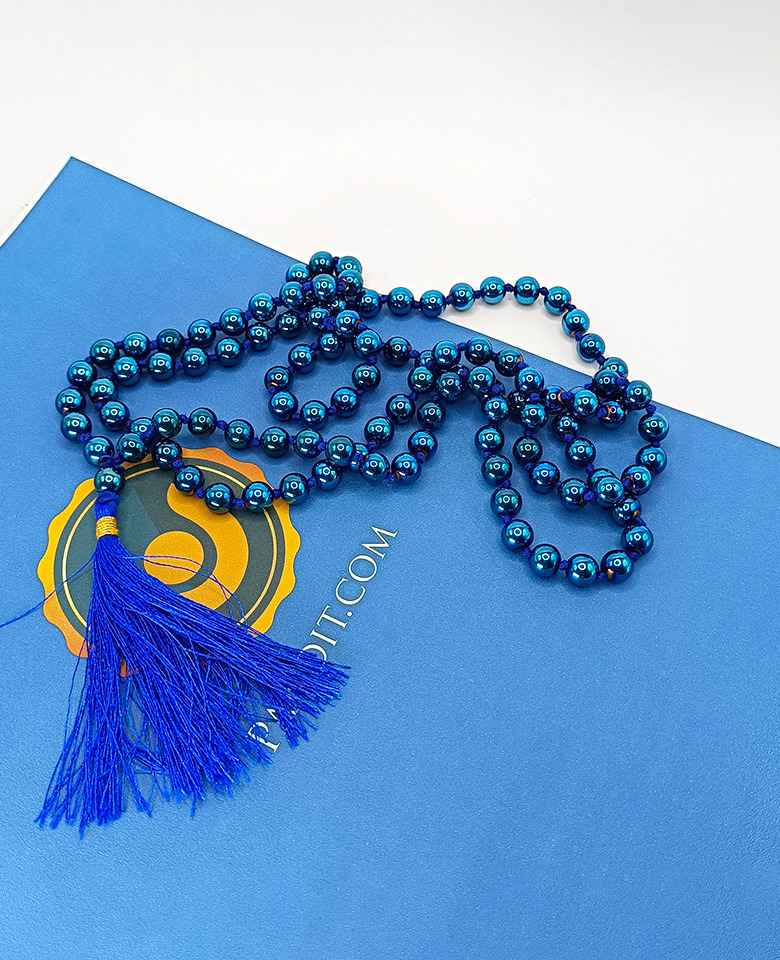 Blue Peacock Hematite Mala
