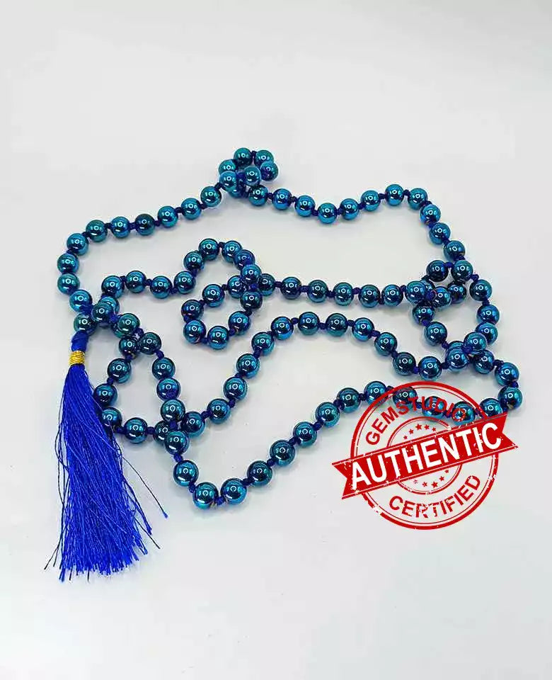 Blue Peacock Hematite Mala