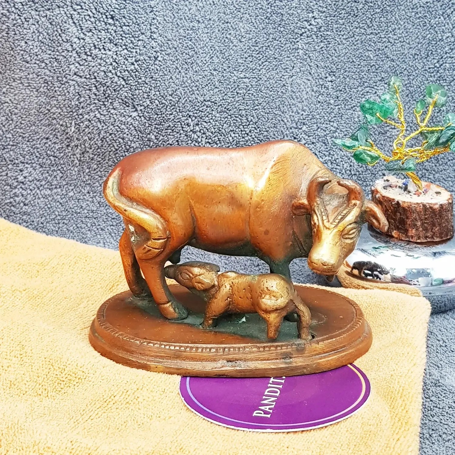 The Kamdhenu Cow with Calf Idol