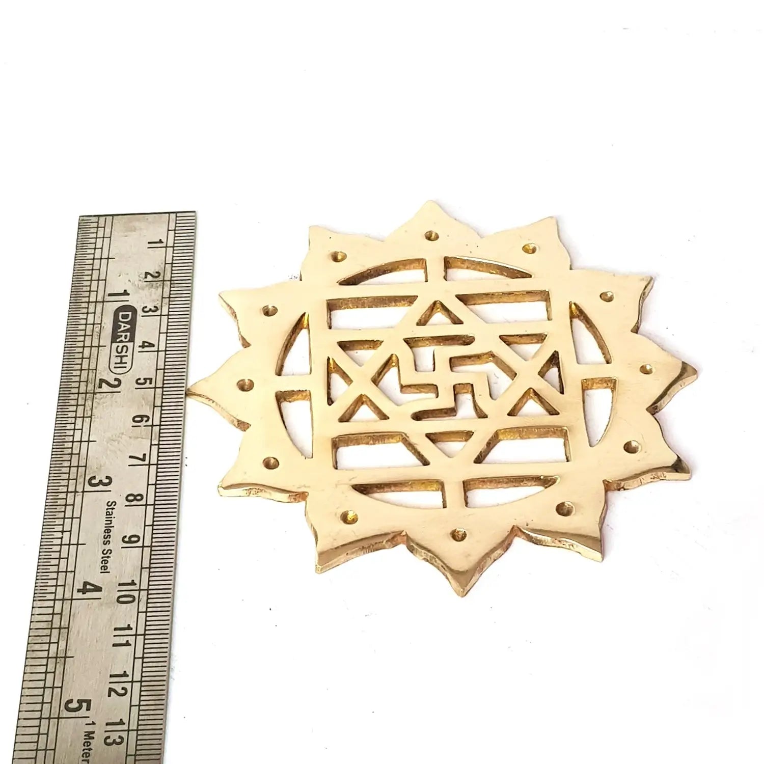 Brass Swastik with Lotus Flower Plate — alternate angle view