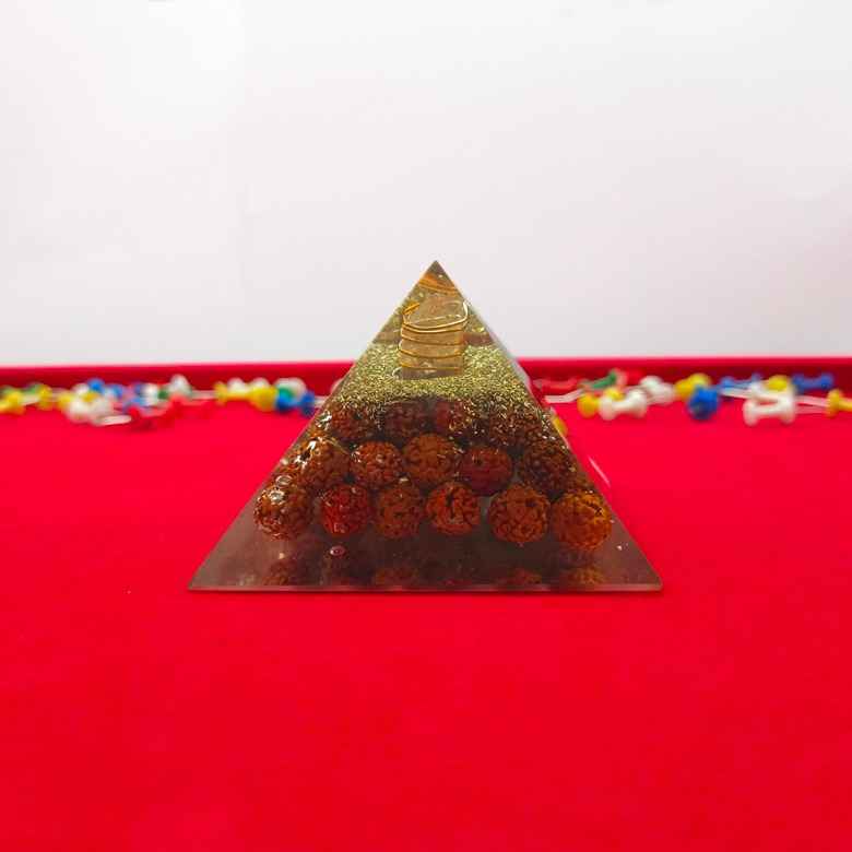 Coil Quartz Orgone Pyramid with Rudraksha Beads