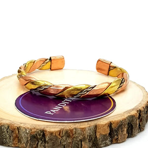 Copper and Brass Bracelet with White Metal — clasp and elastic threading detail