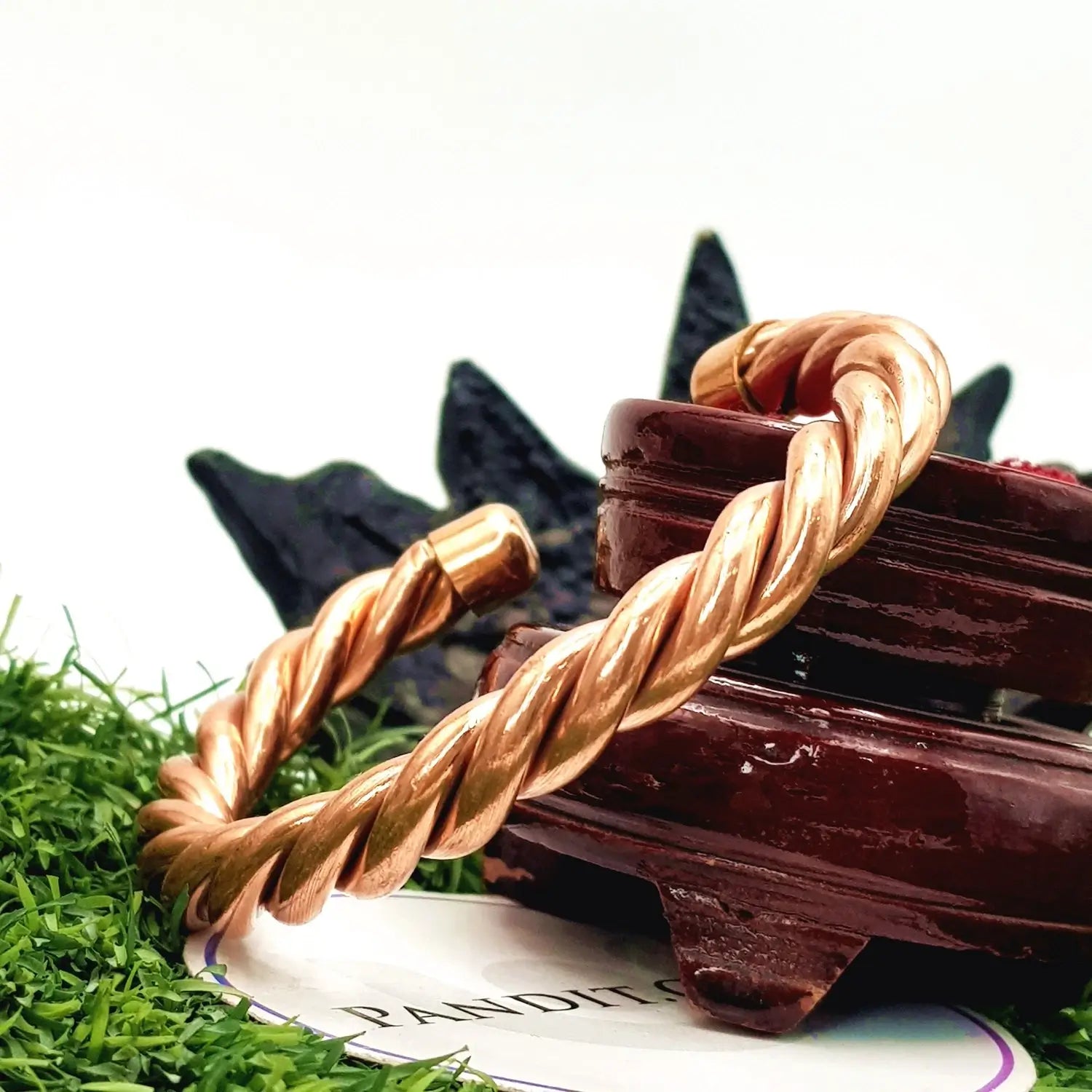 Copper Bracelet — front view of bracelet showing beads and stringing