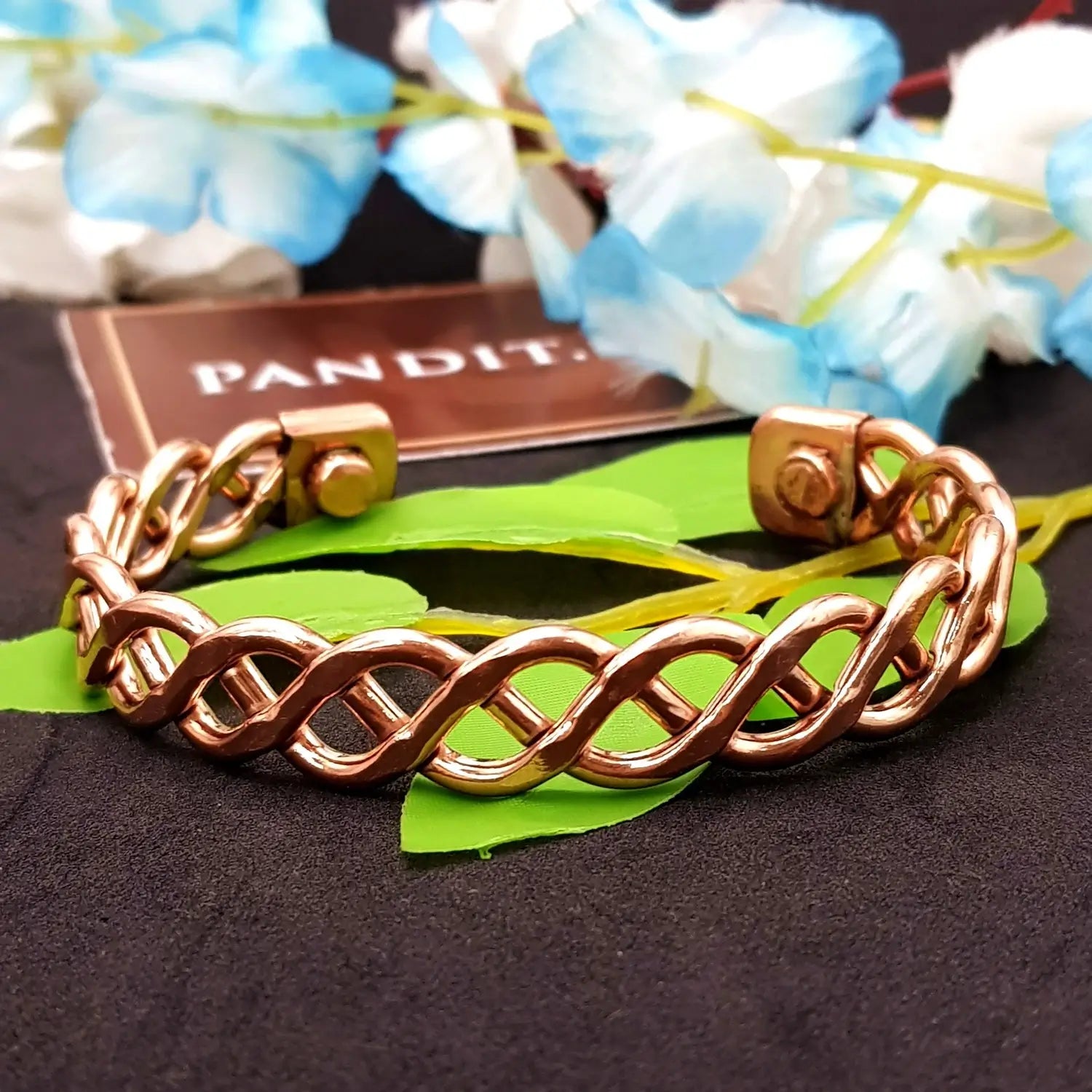 Copper Bracelet — clasp and elastic threading detail