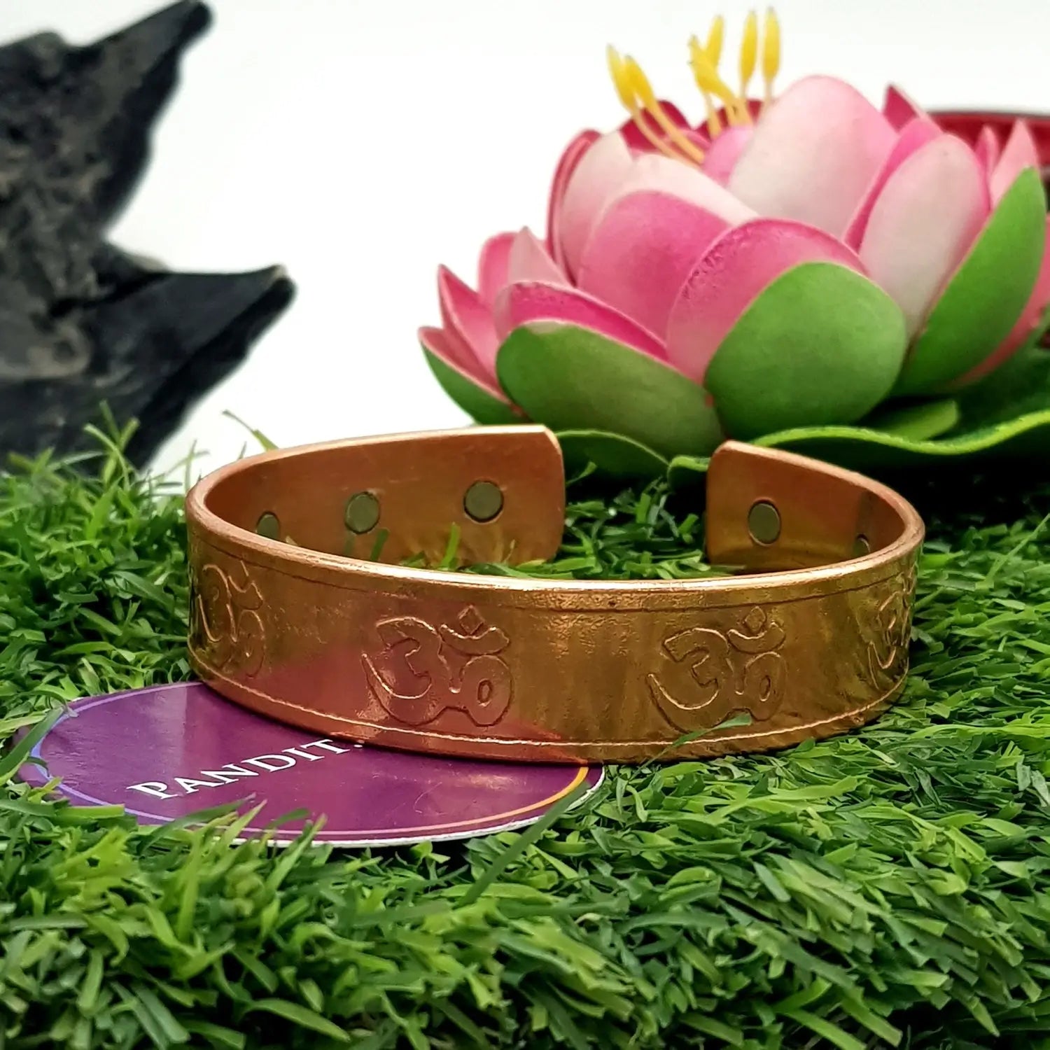 Copper Bracelet — comparison size reference next to coin