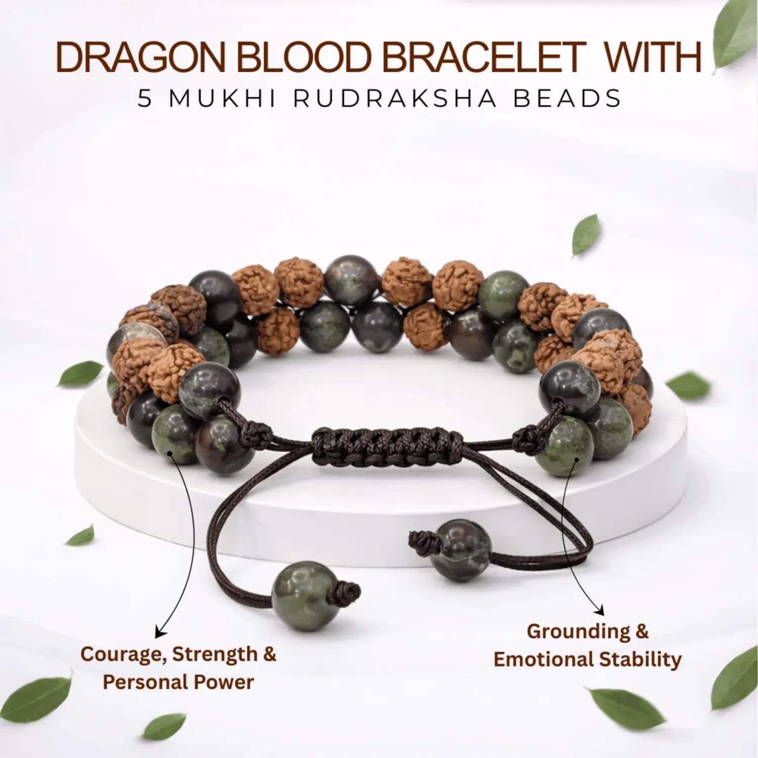 Dragon Blood Jasper Bracelet With 5 Mukhi Rudraksha Beads
