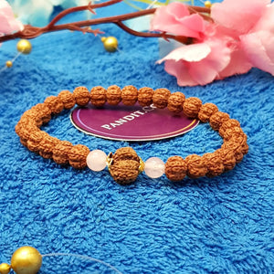 Gauri Shankar Rudraksha Bracelet with 5 Mukhi Beads and Rose Quartz Stones