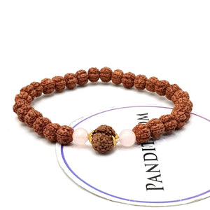 Gauri Shankar Rudraksha Bracelet with 5 Mukhi Beads and Rose Quartz Stones
