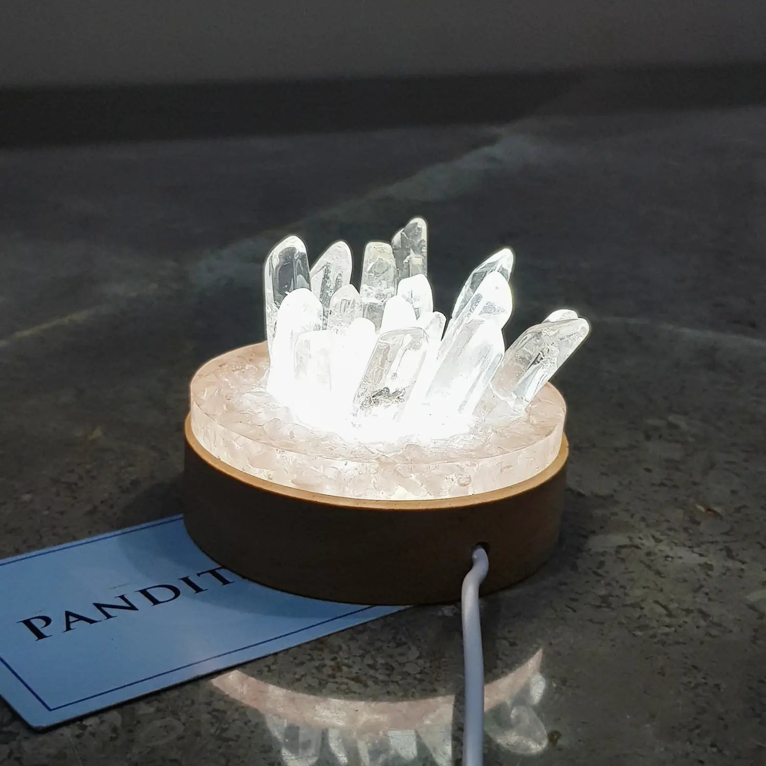 Gemstone Cluster Lamp With Wooden Base — alternate angle view