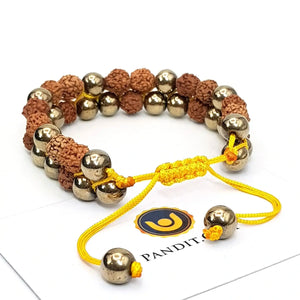 Golden Hematite Bracelet With 5 Mukhi Rudraksha Beads