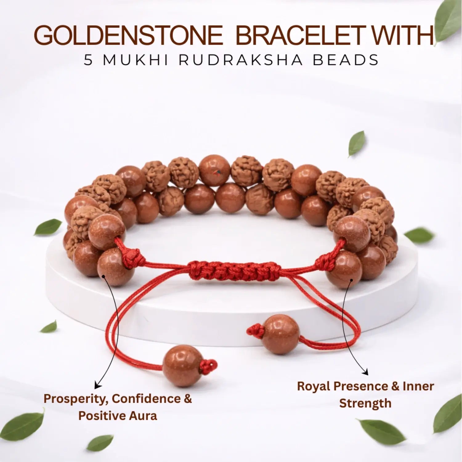 Golden Sunstone Bracelet With 5 Mukhi Rudraksha Beads