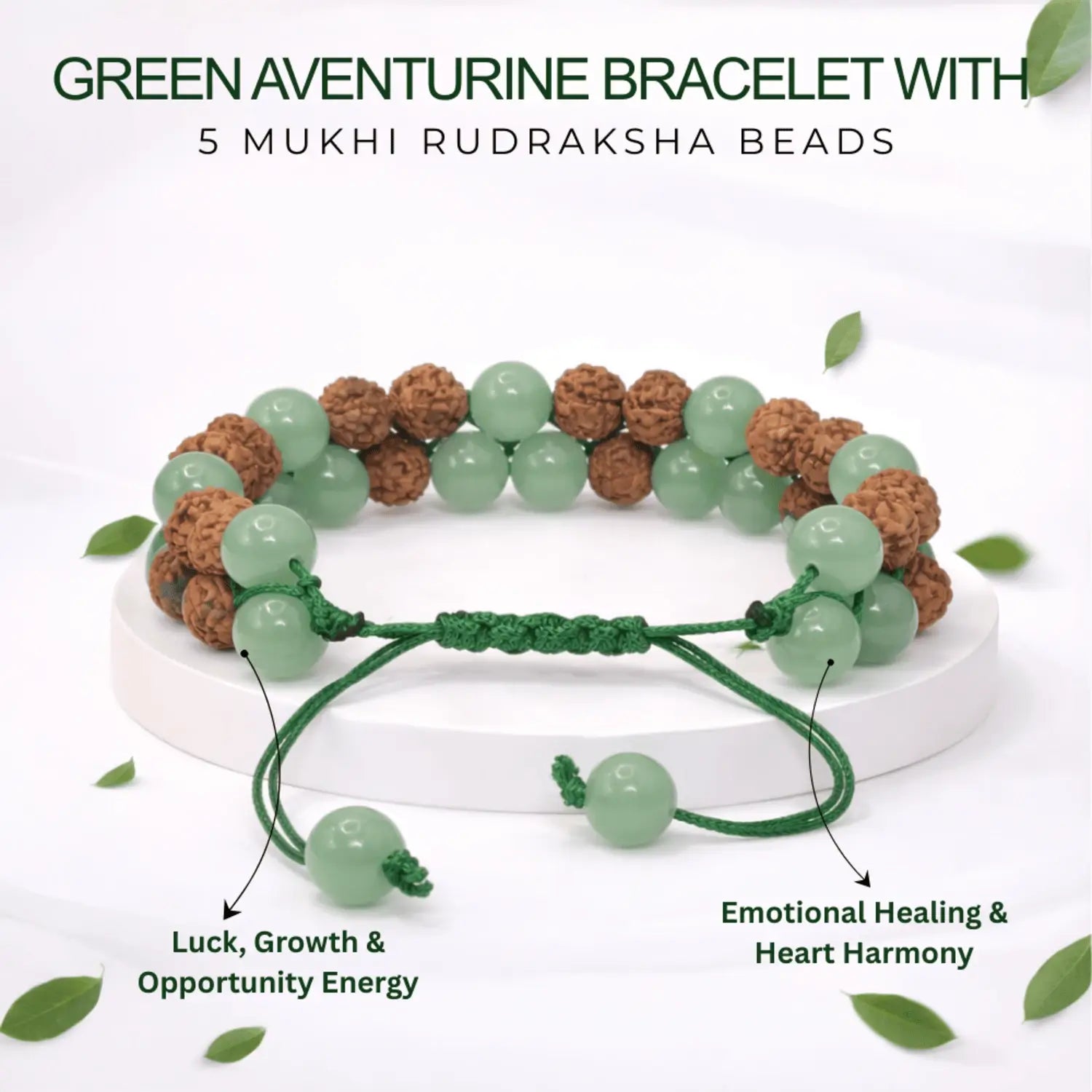 Green Aventurine Bracelet With 5 Mukhi Rudraksha Beads