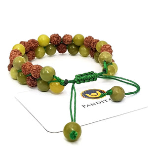 Green Jade Bracelet With 5 Mukhi Rudraksha Beads