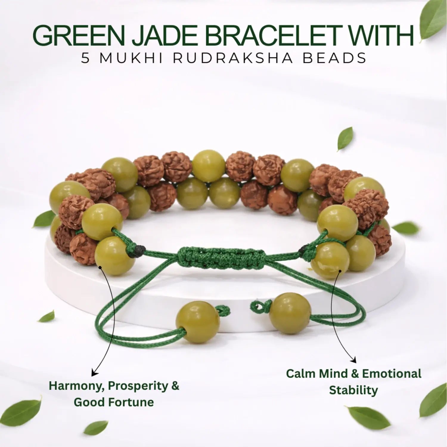 Green Jade Bracelet With 5 Mukhi Rudraksha Beads