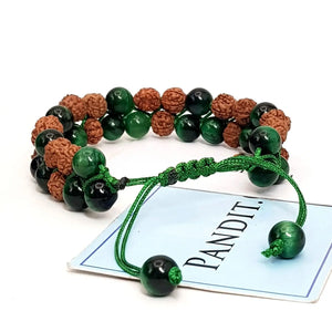 Green Tiger Bracelet With 5 Mukhi Rudraksha Beads
