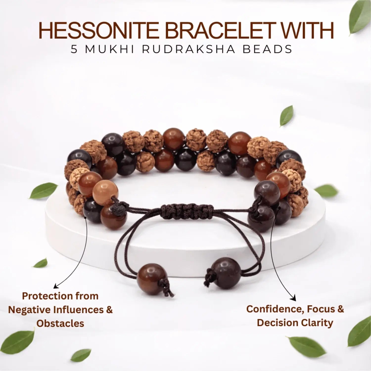 Hessonite Bracelet With 5 Mukhi Rudraksha Beads