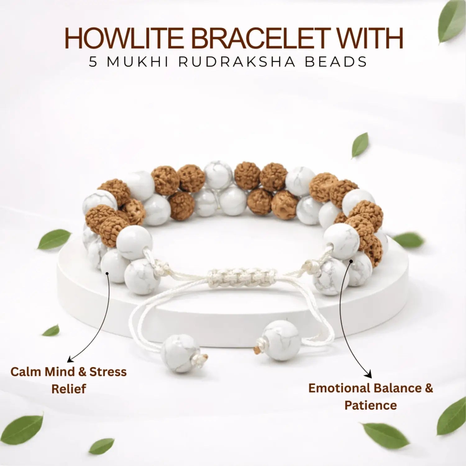 Howlite Bracelet With 5 Mukhi Rudraksha Beads
