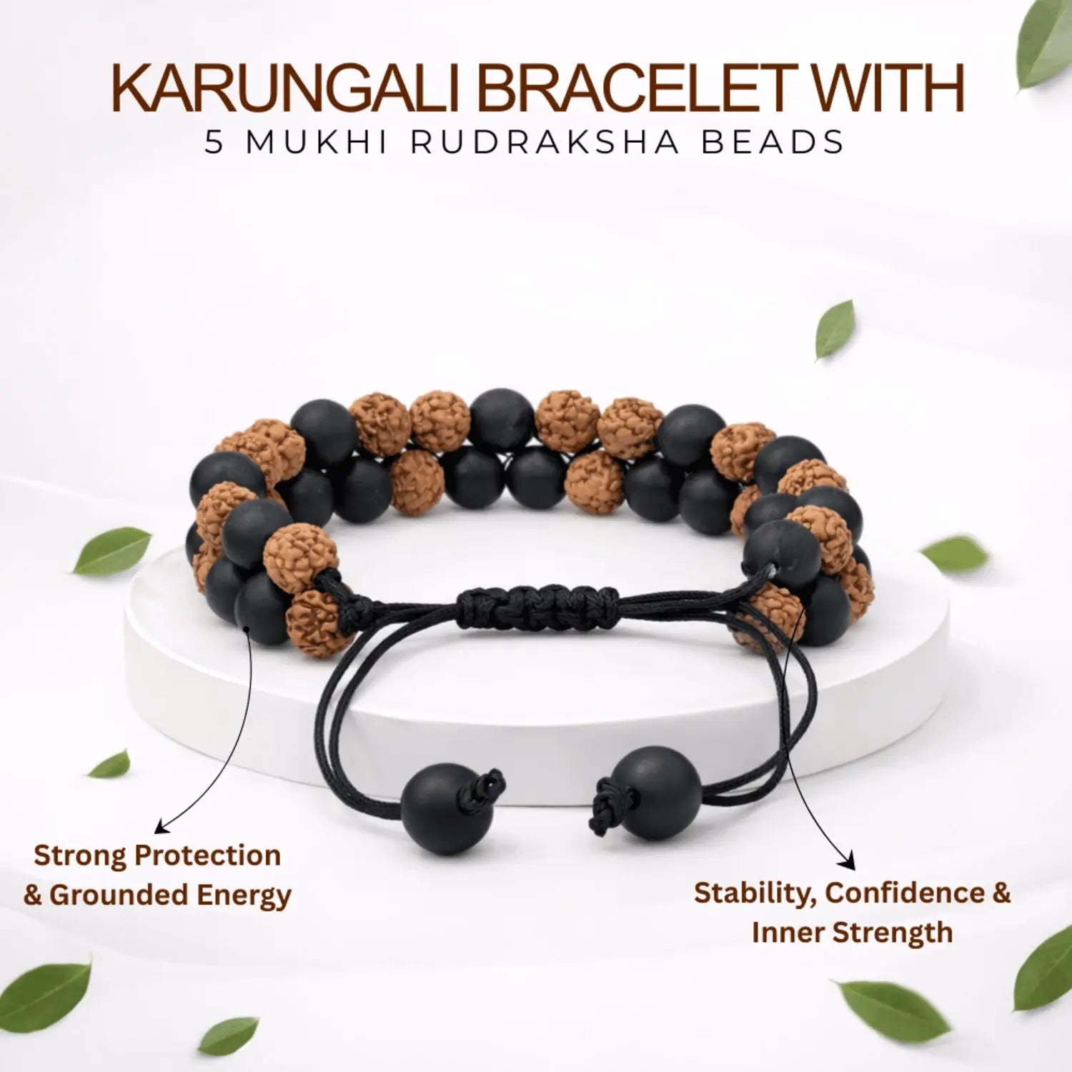 Karungali Bracelet With 5 Mukhi Rudraksha Beads