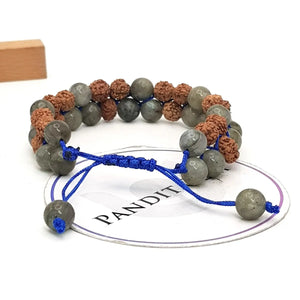 Labradorite Bracelet With 5 Mukhi Rudraksha Beads