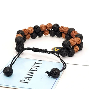 Lava Stone Bracelet With 5 Mukhi Rudraksha Beads